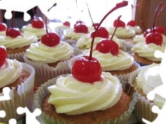 cherries, Muffins, cream