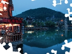 Restaurant, mountains, China, River