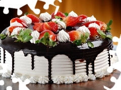 Cake, glaze, Chocolate, strawberries