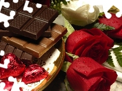 Red, roses, chocolate, White