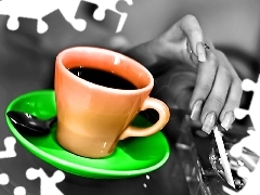 coffee, hand, Cigarette, cup