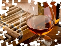 Cigars, glass, Whisky