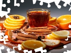 Lemon, cup, cinnamon, carambola, orange, tea