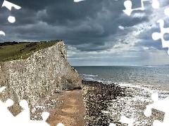 cliff, clouds, sea