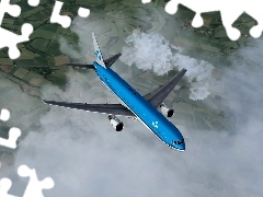 Boeing 767, by, clouds, KLM