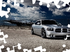 Automobile, airport, clouds, plane