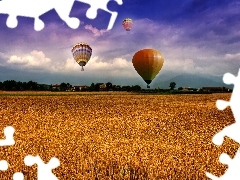 Balloons, corn, clouds, Field