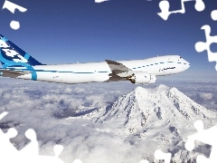 Boeing, Mountains, clouds, 747