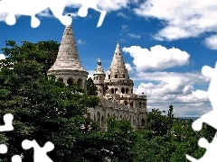 Tower fishing, Hungary, Budapest, clouds, Castle