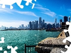 clouds, Chicago, bridge, skyscrapers, River