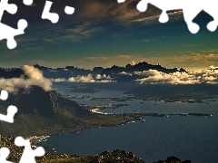 clouds, lakes, Cliffs