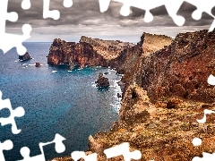 clouds, sea, Cliffs