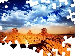 Desert, rocks, clouds, Stone