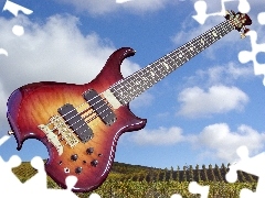 Guitar, Sky, clouds, Field