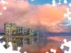 Hotels, Beaches, clouds, sea