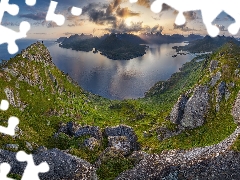 Mountains, Lofoten, Human, North Sea, Norway, rocks, clouds