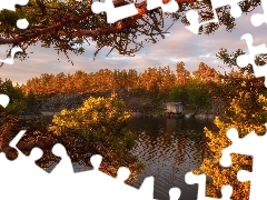 viewes, Lake Ladoga, clouds, Russia, autumn, trees