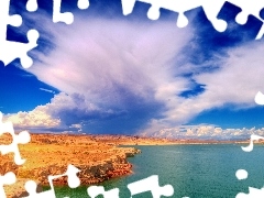 clouds, canyon, lake