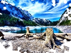 clouds, Mountains, lake