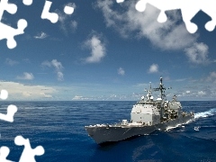 Ship, sea, clouds, Military truck