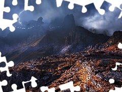 Mountains, Storm, clouds, Dolomites