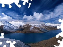 clouds, Norway, Snowy, Mountains, lake