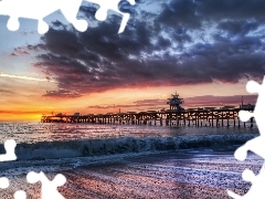 clouds, sea, pier