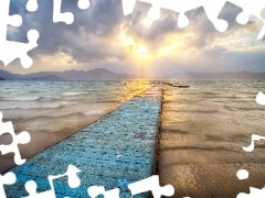 clouds, sea, Platform