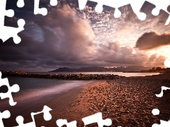 clouds, Sand, Beaches, sea, Coast