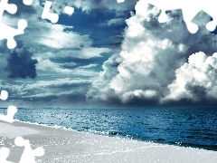 clouds, Beaches, sea