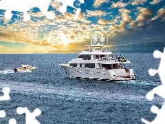 clouds, Boats, sea