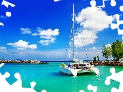 clouds, Catamaran, sea