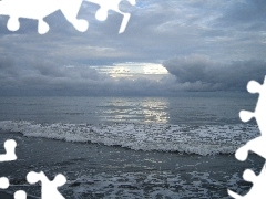 sea, Foam, clouds, Waves