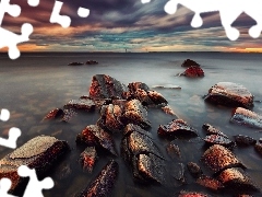 sea, Stones, clouds, rocks