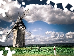 clouds, Windmill, Sky