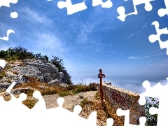 Way, rocks, clouds, Sign