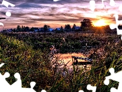 west, grass, clouds, sun