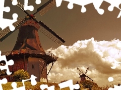 Windmills, viewes, clouds, trees