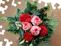 bouquet, roses, cloves, flowers