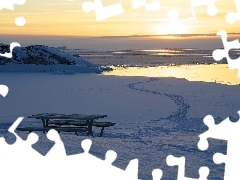 sea, sun, winter, rays, east, coast, Bench