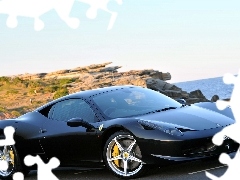 rocks, Ferrari 458, Coast