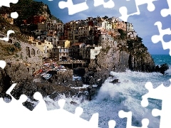 Houses, Rock, Coast, an