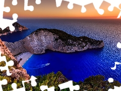 Coast, Ocean, Navagio, Greece, Beaches, Great Sunsets