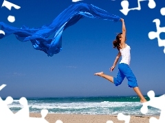 shawl, sea, coast, Women