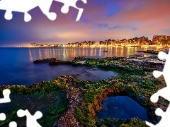 Spain, Night, Coast, Town