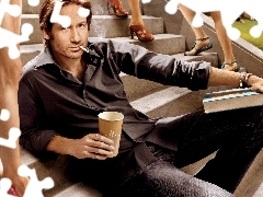 coffee, Books, legs, Cigarette, David Duchovny