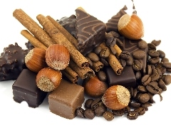 Chocolates, pebbles, coffee, nuts
