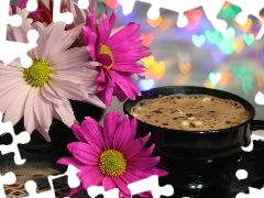 coffee, gerberas, cup