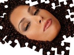 woman, grains, coffee, face