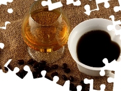 cup, grains, cognac, coffee